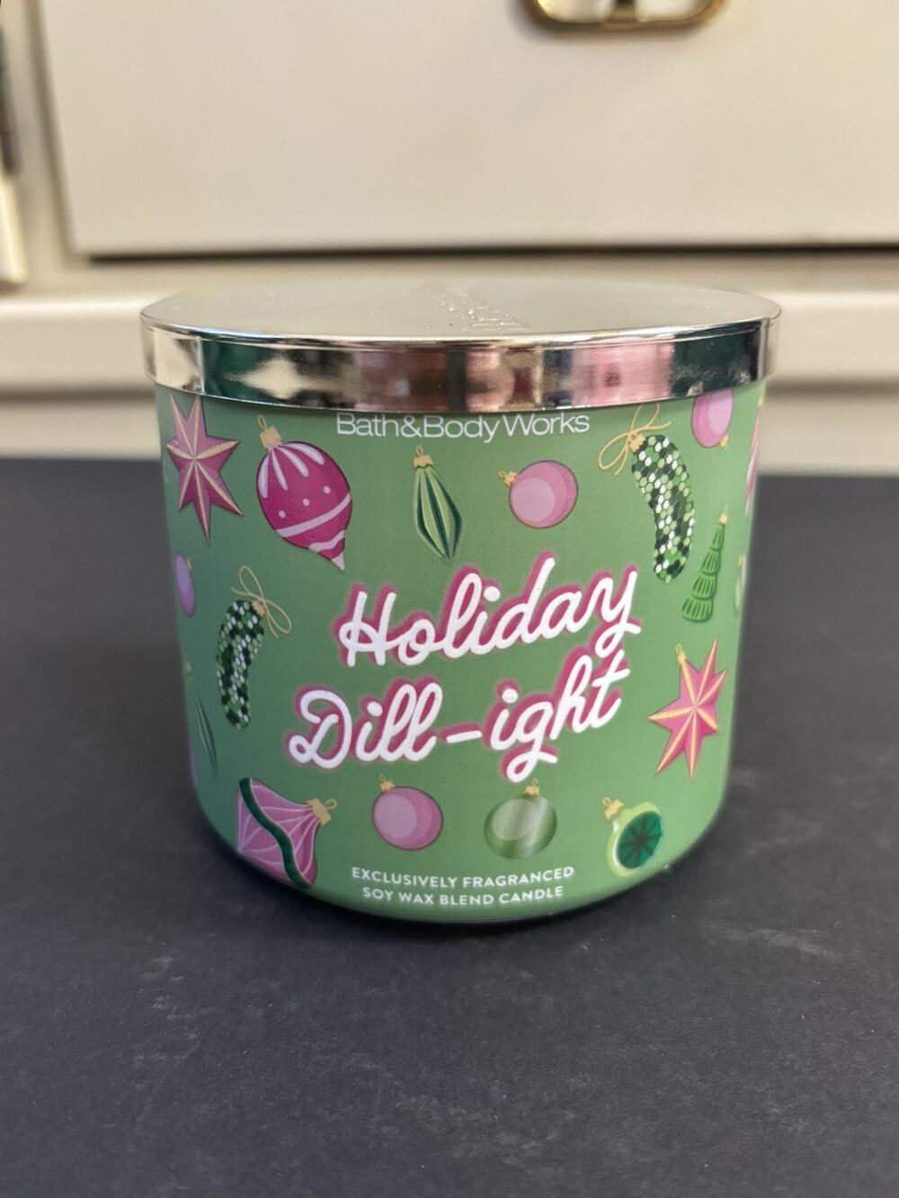 Bath & Body Works Holiday Dill--ight Green Pickle 3-Wick Candle 25-45 hour New
